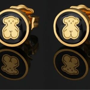 Bear Stud Earrings in Gold and Black